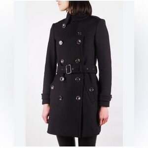 Burberry Brit Black Wool Cashmere Blend Double-Breasted Belted Trench Coat Sz 6